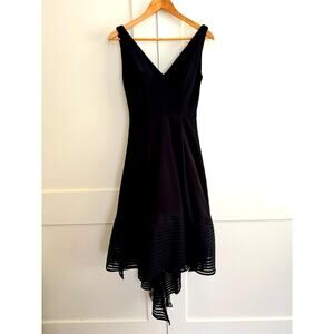 Betsy & Adam Hi-Low V-neck Black Prom Cocktail Dress with Petticoat Size 4